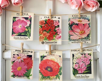 Vintage Flower Seed Packet Banner, Printable Bridal or Baby Shower Decor, DIY Decor Download