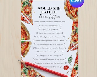Would She Rather Game, Pizza Bridal Shower, Italian Theme, Editable Canva Template, 5x7