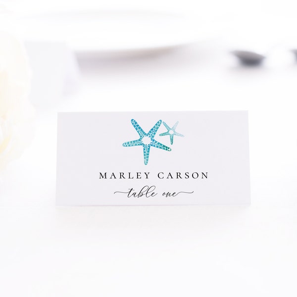 Place Cards or Buffet Labels | Editable Template | Beach or Ocean | Wedding, Rehearsal Dinner or Shower | 3.5x2 Folded and Flat | Templett