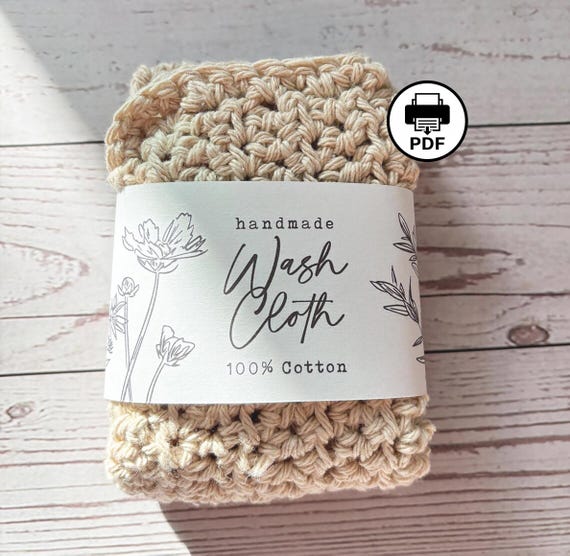 Printable Wildflower Wash Cloth Label, Crochet & Knit Label Wrap, Craft or Artisan Vendor, Non-Editable Download 9x2"