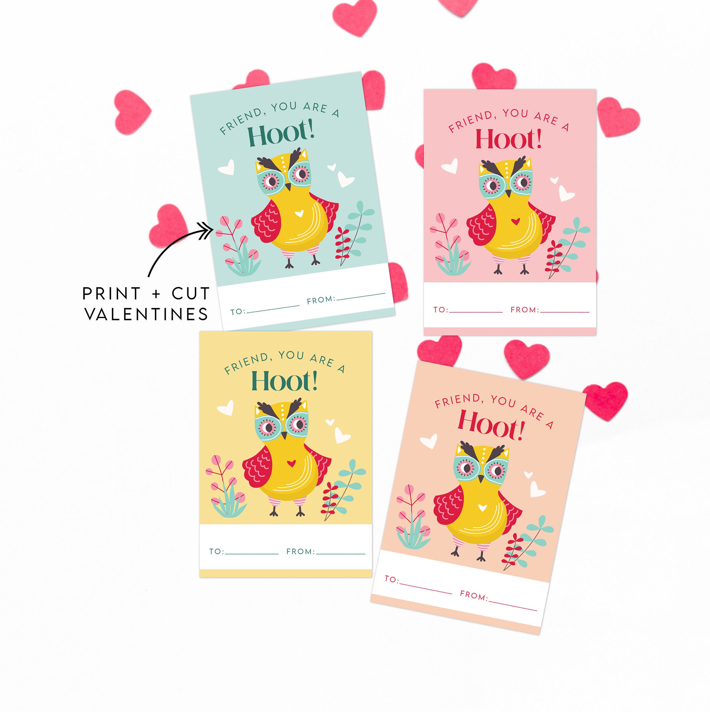 Owl Valentines Print Cut Classroom Valentines | Etsy