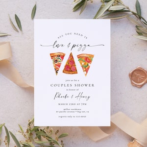 Love and Pizza Bridal Shower invitation, editable template, casual engagement, couples bridal shower, pizza, Italian, instant download, 5x7