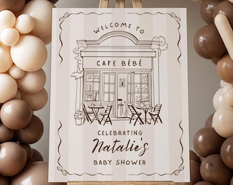 Cafe Bebe Welcome Sign, Coffee Baby Shower, A Baby is Brewing, Canva Template, Multiple Sizes