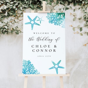 Beach Wedding Welcome Sign | Editable Template | Ocean Rehearsal Dinner or Wedding | Instant Download | 16x20, 20x30 and 24x36 | Templett