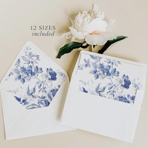 Blaue Toile de Jouy Hochzeitsumschläge, 12 Größen, French Country, Dusty Blue, Chinoiserien, DIY-Anleitung, sofort-Download