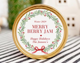 Label kerstpot, jam, gelei, salsa, handgemaakte feestdagen, bewerkbare canvassjabloon, direct downloaden
