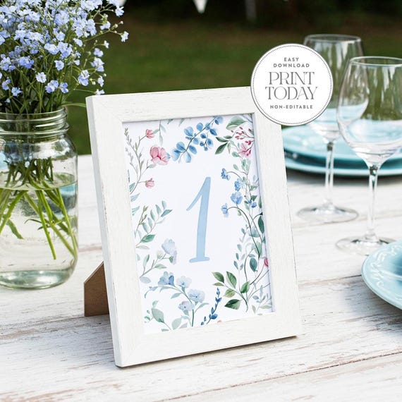 Watercolor Floral Table Numbers 1-25: Light Blue Wedding Decor (digital  Download) - Etsy Israel