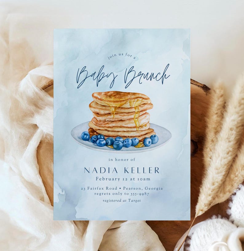 Pancake Baby Shower Brunch Invitation, Editable Template, Baby Boy