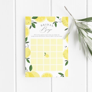 Bridal Bingo Game Template | Lemon Bridal Shower Theme | Main Squeeze | Editable Shower Game | Citrus | 5x7 | Instant Download