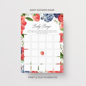 Berry Baby Shower Bingo Game, Printable Activity, Strawberry, Non-Editable Download
