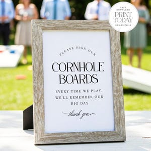Letrero imprimible para juegos de Cornhole, bodas al aire libre, actividades únicas y divertidas, estilo moderno y minimalista, descarga instantánea, no editable, 8x10