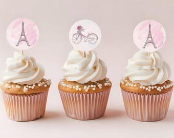 Paris Eiffelturm Cupcake Toppers: Frankreich Geburtstag, Duschen Dekor (PDF)