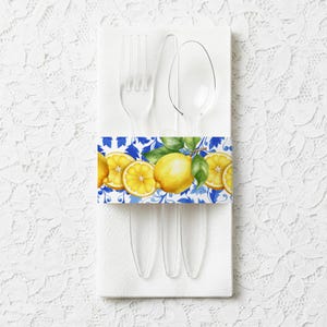 Servilletas de plata con limón mediterráneo, decoración para despedida de soltera de Amalfi, descarga imprimible