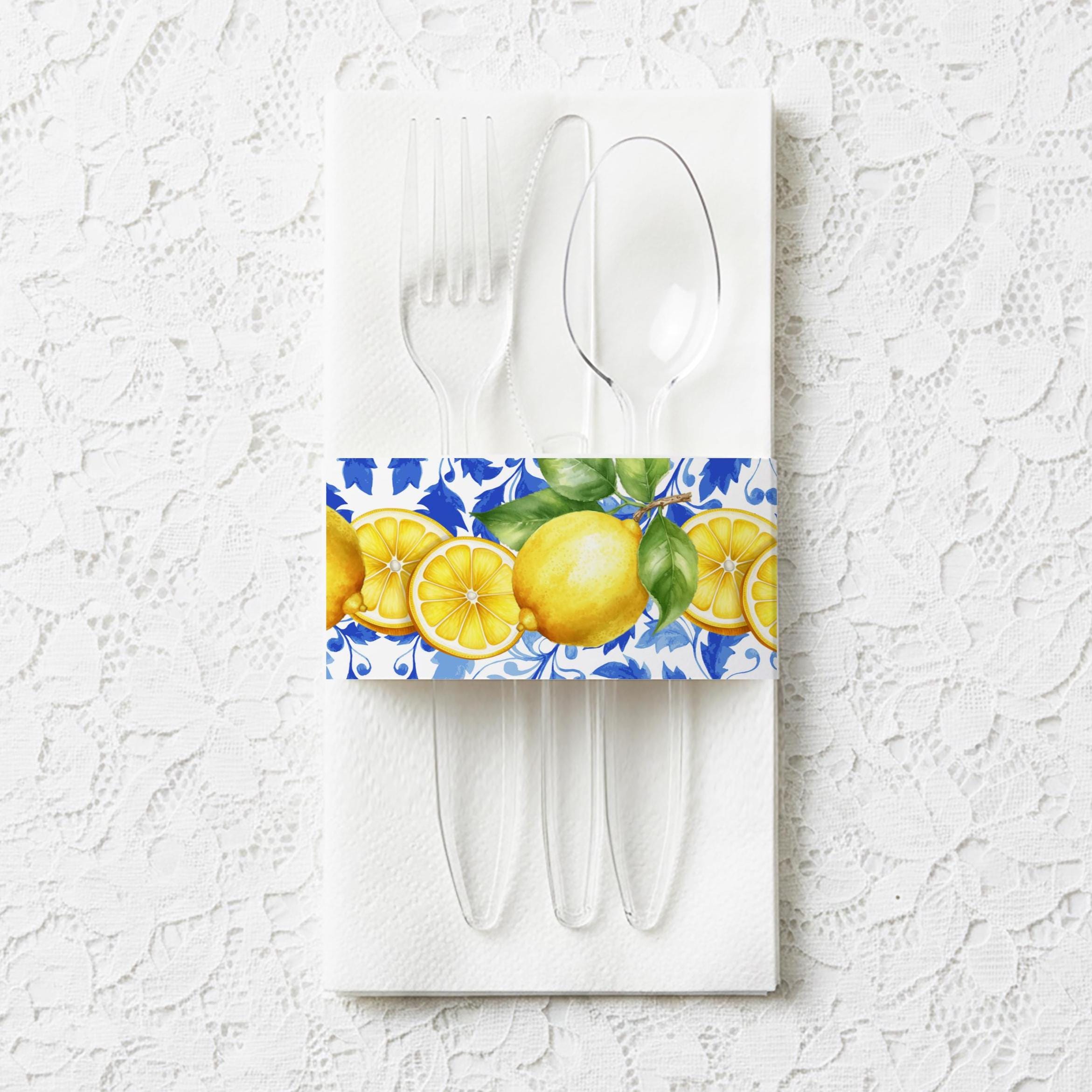 Mediterranean Lemon Silverware Napkin Wraps, Amalfi Bridal Shower Decor ...