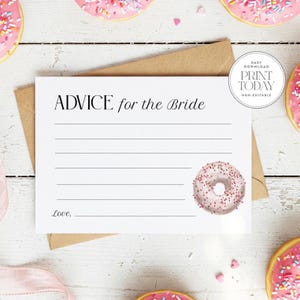 Donut Bridal Shower Advice Cards: Pink Sprinkle Design (Instant Download)