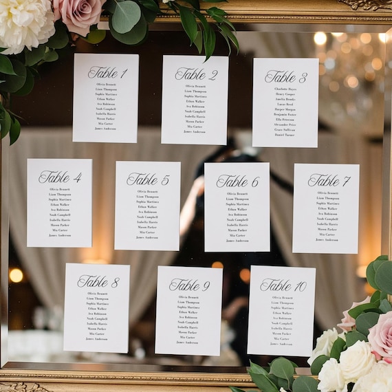 Elegant Wedding Seating Chart Cards, 5x7 Table Cards, Minimalist Table Seating, Editable Canva Template, Modern Reception Decor