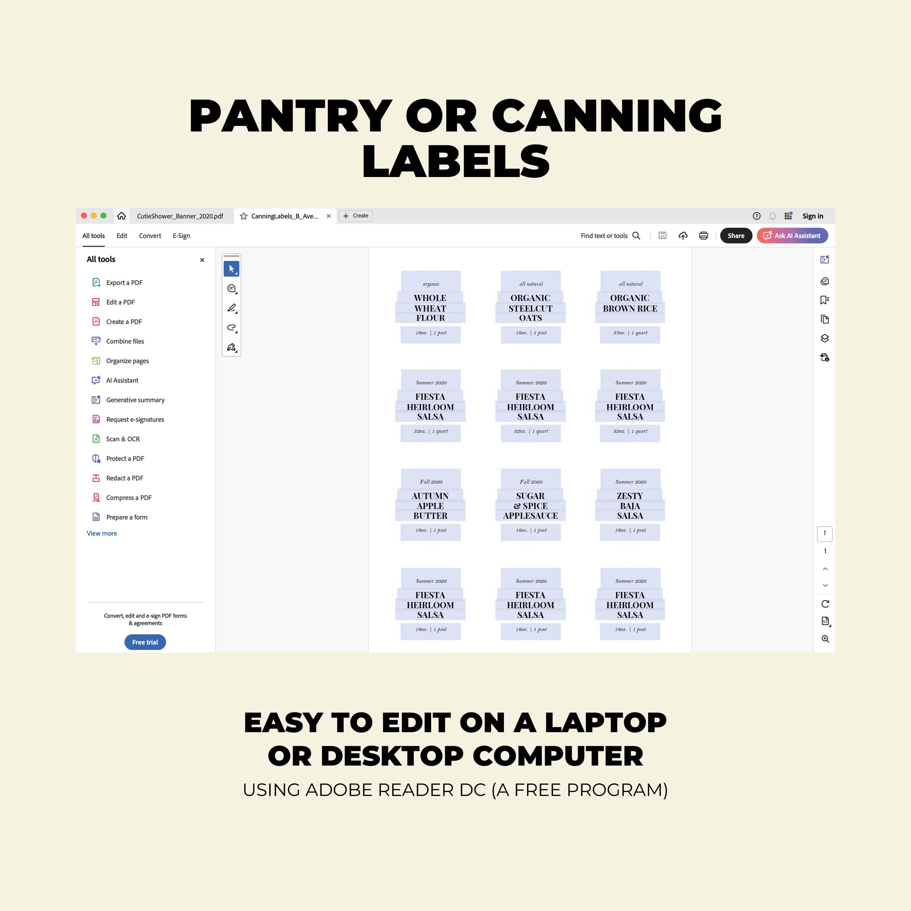 Regular Label Editable Pantry Label Templates, Regular and Wide Mouth Label Sizes ...