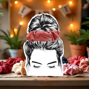 Modelo de exibição de scrunchie para impressão, cartão de exibição de coque bagunçado, faça você mesmo, fornecedor, mercados de artesanato, feiras de artesanato, vendedor online, 8,5 x 11 pdf + jpg