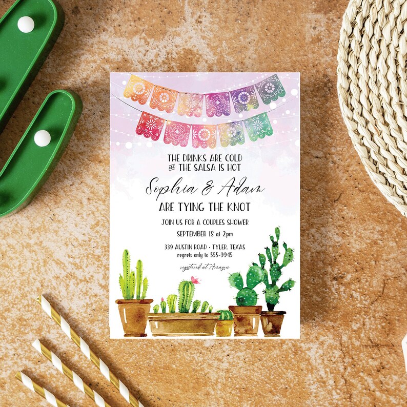 Fiesta Bridal Shower Bingo, Editable Shower Game Template, Cinco de Mayo theme, Festive, Wedding Shower Games, Instant Download, 5x7 image 3