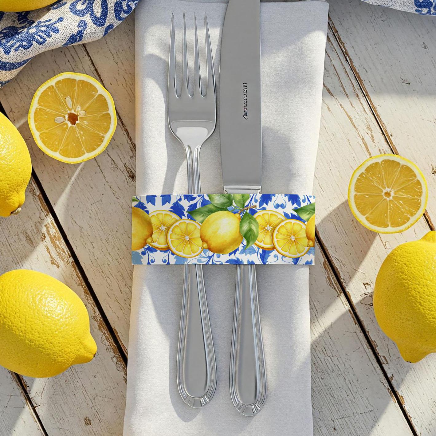 Mediterranean Lemon Silverware Napkin Wraps, Amalfi Bridal Shower Decor ...