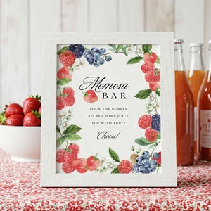 Insegna Mom-osa/Mimosa Bar STAMPABILE, addio al nubilato o baby shower a base di frutti di bosco, bar dei succhi, bar delle bollicine, mirtillo, fragola, 5x7 e 8x10, non modificabile