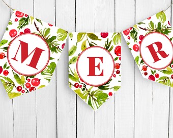 Holly Letter Printable Paper Banner | Editable Letter Banner Template | Holiday Party or Event | Any Letter | Instant Download PDF