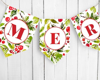 holly letter printable paper banner editable letter banner etsy