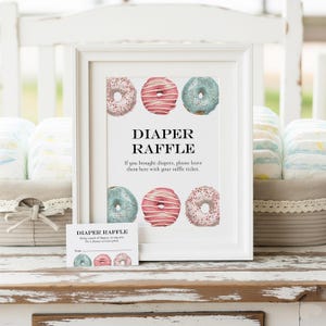 Donut Diaper Raffle Sign & Ticket: Gender Neutral Baby Shower Game (Digital Download)