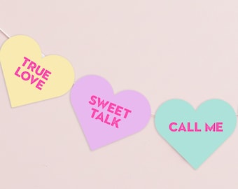 Conversation Candy Heart Banner Printable, Valentine’s Day & Galentine’s Brunch Decor, DIY Bunting Garland, Instant Download PDF