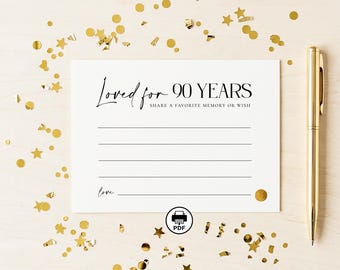 Tarjeta de recuerdo imprimible para 90 cumpleaños, actividad para invitados, recuerdo no editable
