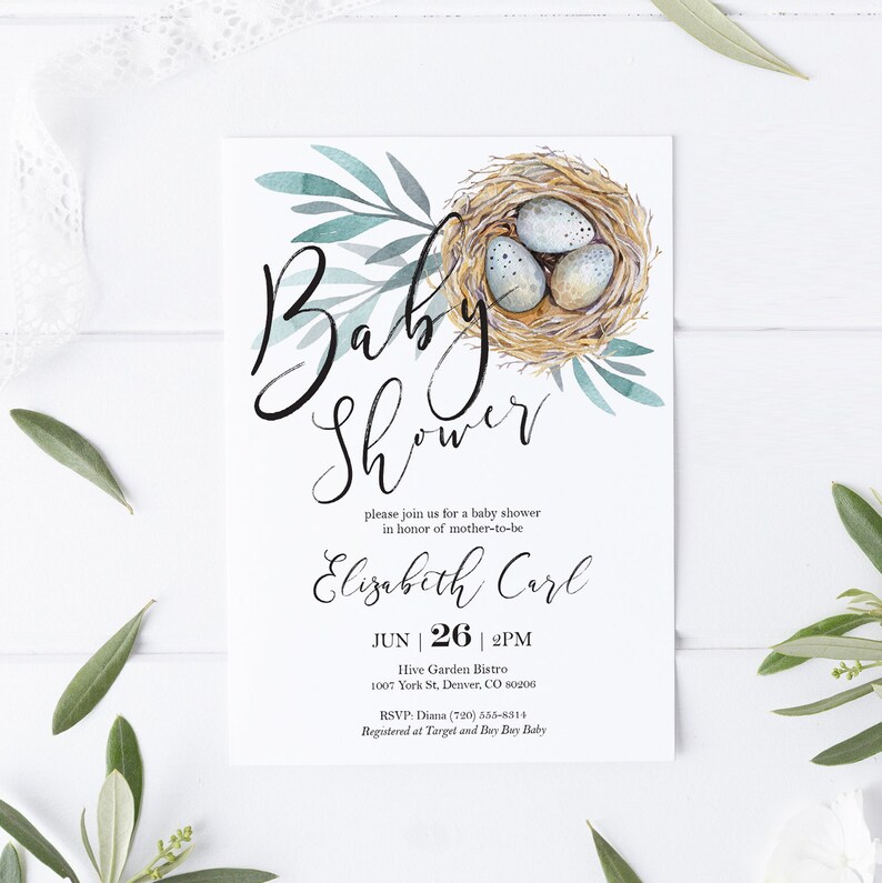 Bird Nest Baby Shower Invitation Custom Shower Invite | Etsy