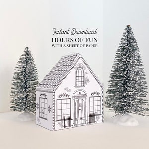 Printable Christmas Cottage: Paper House Coloring Activity (Instant Download PDF)