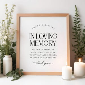 PRINTABLE In Loving Memory sign, high school or college reunion, simple, elegant, modern, minimalist, instant download, non-editable, 8x10