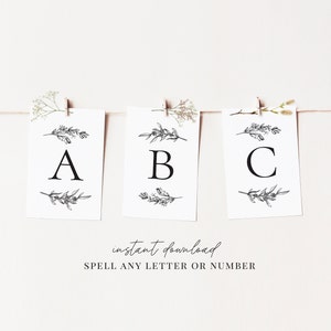 Simple Wildflower Letter + Number Banner | Editable Wildflower Banner Template | Weddings, Birthdays, Showers | Instant Download | 5x7 Flags