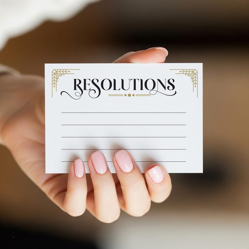 Resolution Cards Elegant New Year’s Eve Resolution Cards, Black and Gold Printable, Fill ...