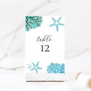 Ocean Beach Table Number Sign | Editable Template | Bridal Shower, Rehearsal Dinner or Wedding | Instant Download | 4x6 and 5x7 | Templett