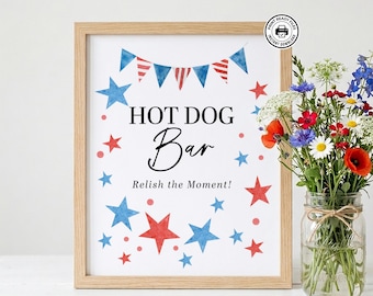 Hot Dog Bar Sign, 4th of July Printable, America 250, Non-Editable Download, 5x7 & 8x10