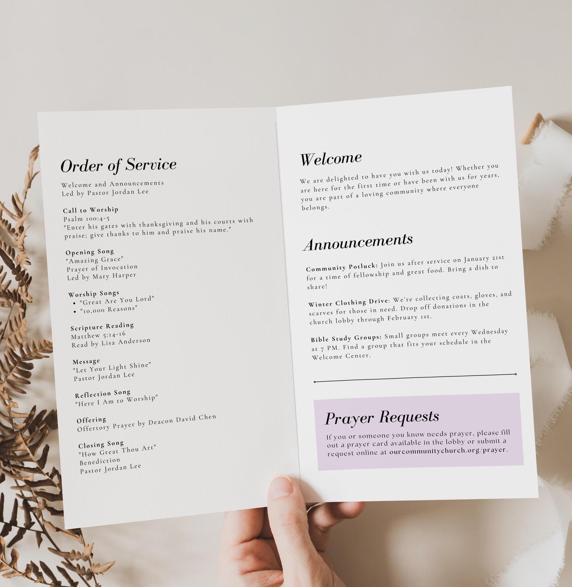 Weekly Church Program / Bulletin, Editable Canva Template, Stained ...