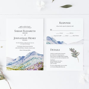 Mountain Wildflowers Wedding Invitation Suite | Editable Template | Invitation, RSVP and Details | Rustic Wedding | Instant Download