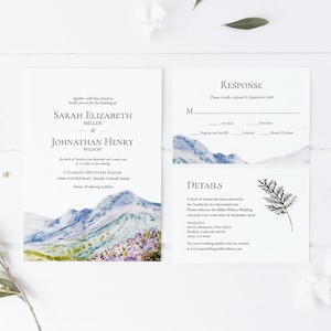 Mountain Wildflowers Wedding Invitation Suite | Editable Template | Invitation, RSVP and Details | Rustic Wedding | Instant Download