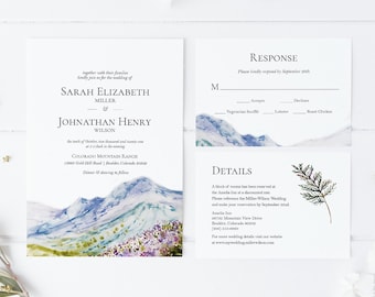 Mountain Wildflowers Wedding Invitation Suite | Editable Template | Invitation, RSVP and Details | Rustic Wedding | Instant Download