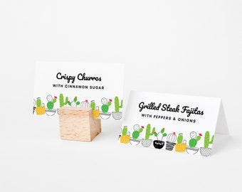 Fiesta Place Cards / Buffet Food Labels, editable template, fiesta, bridal or baby shower, wedding, birthday, instant download, 3.5x2 folded