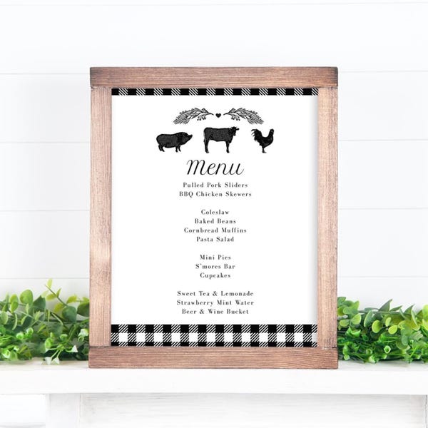 BBQ Menu Sign, Editable Canva Template for Picnics, Country Weddings, Rustic Events, 8x10 Download