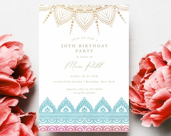 Indian Invitation Template | Editable Template | Birthday, Retirement, Anniversary | Bollywood | India | Instant Download | 5x7 | Templett