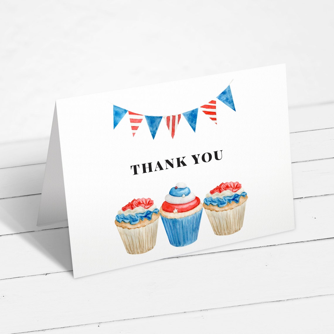 Red White & Blue Thank You Card Patriotic Thank You 4th Etsy
