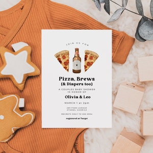 Pizza Baby Shower Invitation Template, Editable, Pizza & Beer, Casual, Couples Baby Shower, Baby Sprinkle, Instant Download, 5x7, Templett