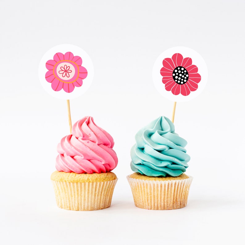 Flower Power Cupcake Toppers Flower Child Birthday Party Etsy