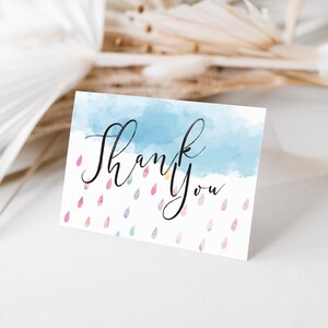 Carte de remerciement de douche de pluie d'aquarelle | Carte de remerciement assortie | Carte de remerciement | Carte de remerciement à téléchargement instantané | Merci à imprimer