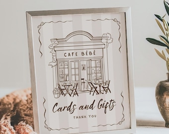 Cards and Gifts Cafe Bebe Sign, Coffee Baby Shower, A Baby is Brewing, 8x10 Canva Template