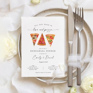 Rehearsal Dinner invitation, editable template, pizza, Italian, wedding rehearsal, casual, love & pizza, instant download, 5x7